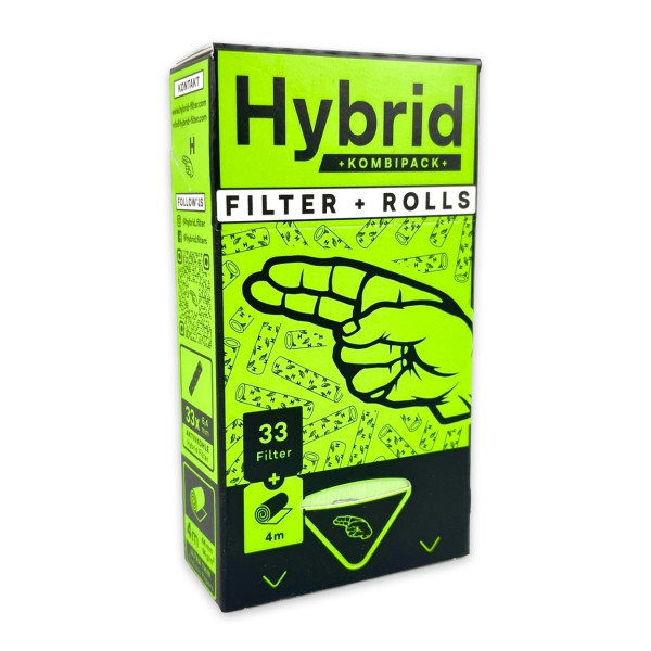 Фільтри для самокруток  HYBRIDE CARBON KOMBIPACK FILTER 6,4 х 30 мм +ROLLS (33 шт + 4 м)