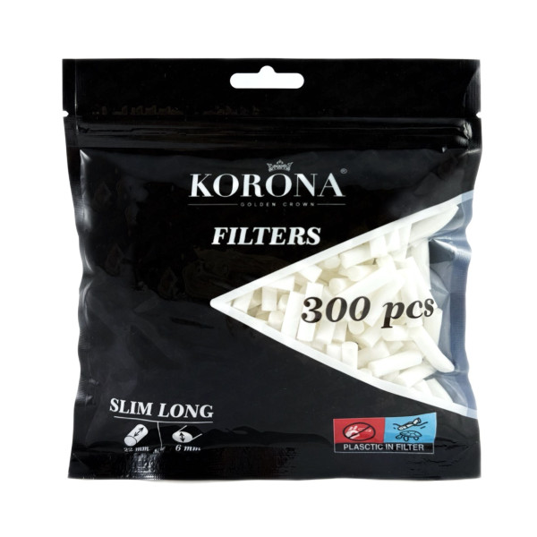 Фильтры для самокруток KORONA SLIM LONG 6х22 мм (300 шт)