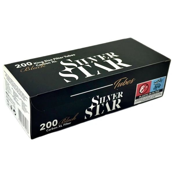 Cigarette rolling sleeves SILVER STAR CARBON BLACK - WHITE X-LONG (200 pcs)
