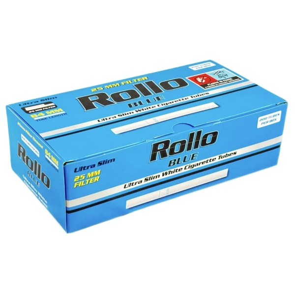 Cigarette rolling cartridges ROLLO BLUE 6.5X25mm ULTRA SLIM, 84 mm (200 pcs)