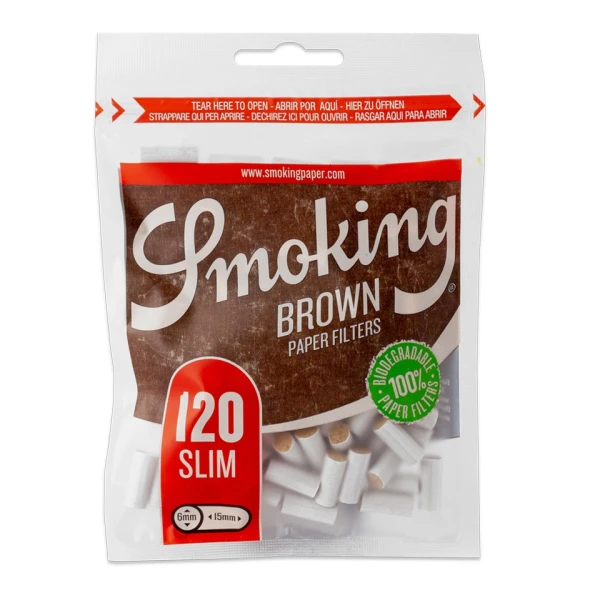 Фільтри для самокруток SMOKING BROWN PAPER SLIM 6х15 мм ( 120 шт)